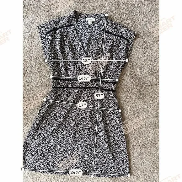 3 for $9 Monteau Light Weight Black and White Floral Dress V Neck Mini S-M - Picture 3 of 7